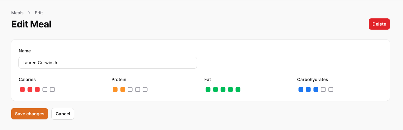 Edit meals form